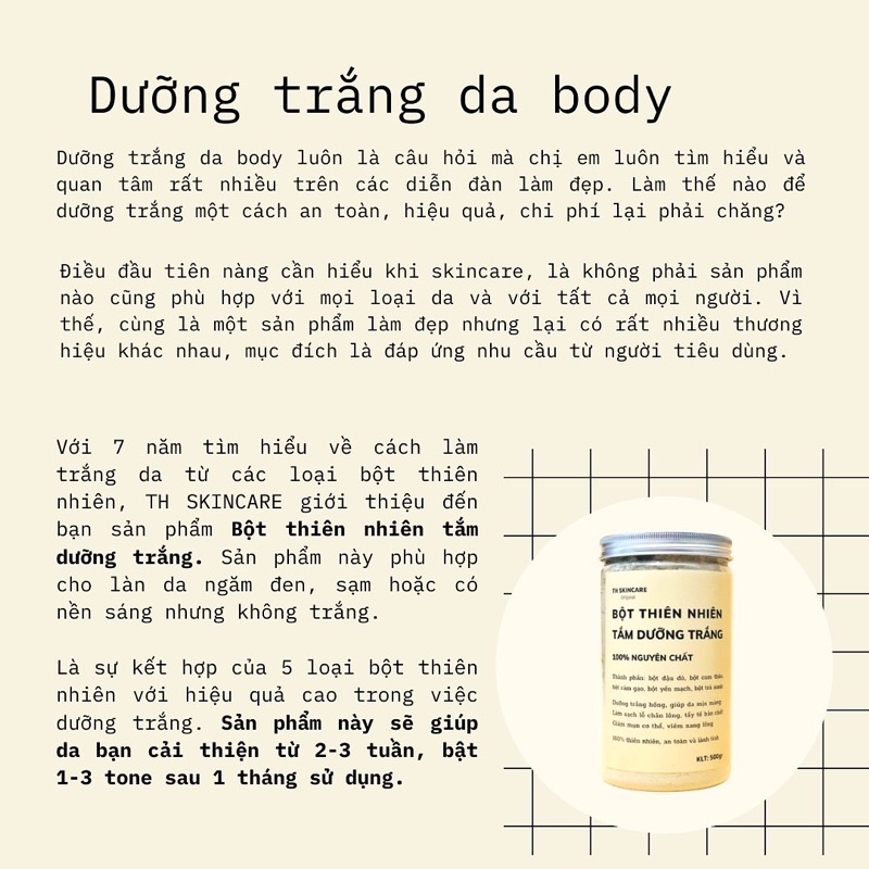 Bột Thiên Nhiên Tắm Trắng Dưỡng Da Làm Sạch Body TH Skincare Hộp 500gram