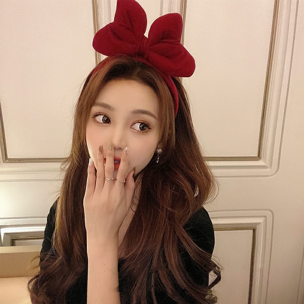 Băng đô cài tóc vải nhung thắt nơ màu đỏ phong cách Hàn Quốc thanh lịch cho nữ