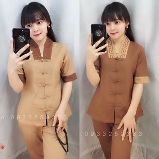 Đồ Lam Đi Chùa # La Hán Phối Thêu Như Ý Vải Đài Loan