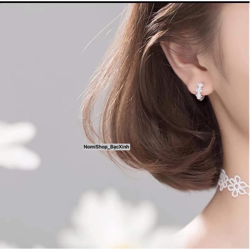 Bông tai Bạc cho nữ. Kiểu mo hoạ tiết 3 bông mai nhẹ nhàng tinh tế cho các nàng Mainomi Shop Bạc Xinh