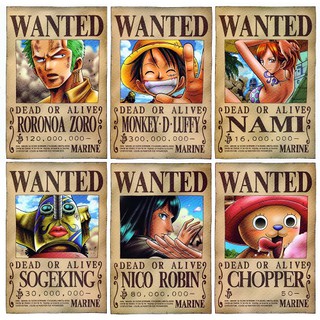 6 Poster trang trí tường in hình nhân vật phim hoạt hình One Piece độc đáo