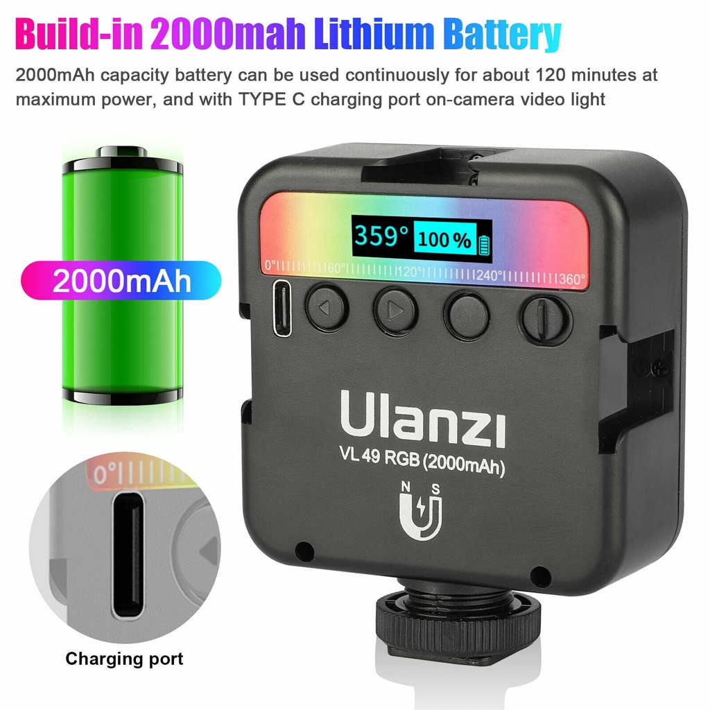 Đèn led mini cho điện thoại, máy ảnh, máy quay phim Ulanzi VL49 Led RGB