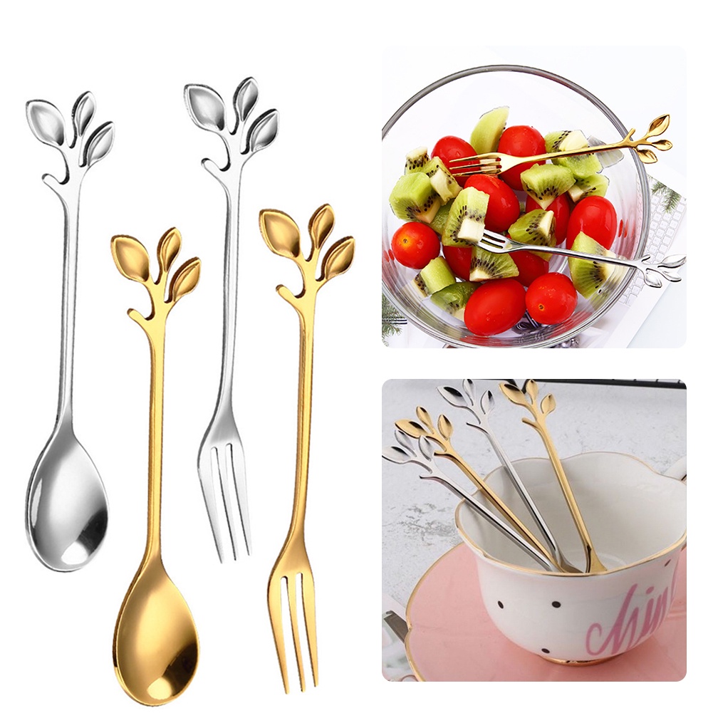 Hw Bộ Muỗng Nĩa Ăn Tráng Miệng Bằng Thép Không Gỉ