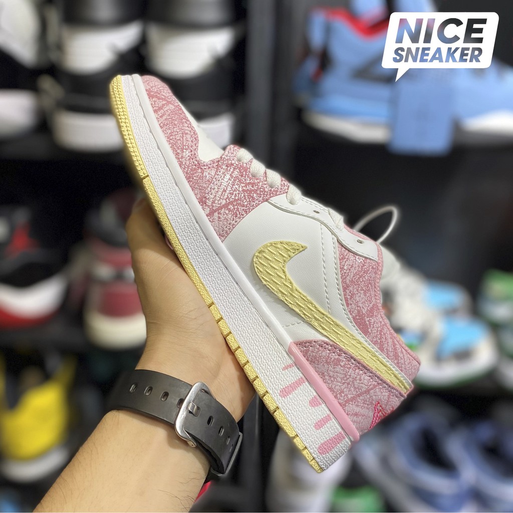 [ Nice Sneaker ] Giày sneaker nữ cổ thấp Jordan 1 low Paint Drip ( hồng sữa ) | Bản 1:1 chuẩn .