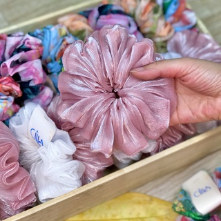 Scrunchies lụa tơ, chun buộc tóc cột tóc siêu phồng Cilla