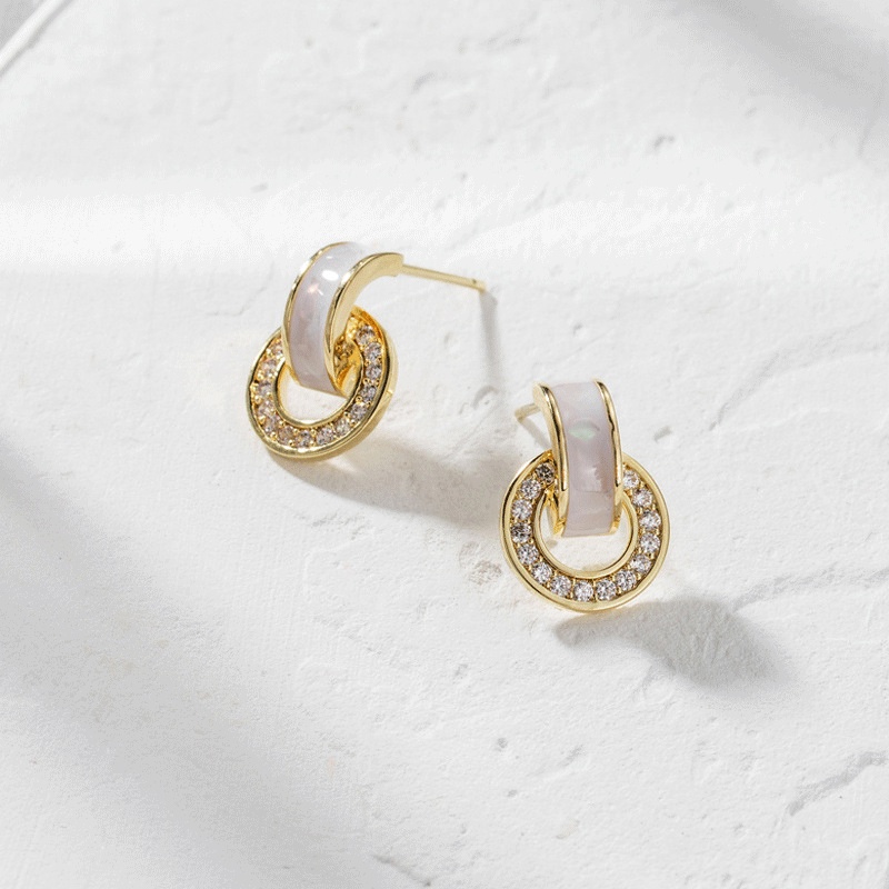 XiaoboACC Hoa Tai Kim Bạc 925 Đính Đá Zircon Hình Tròn Không Gây Dị Ứng Cho Nữ