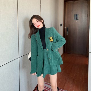 (s24) set ulzzang áo vest nhung học sinh hàn quốc + chân váy ly (kèm ảnh khách)