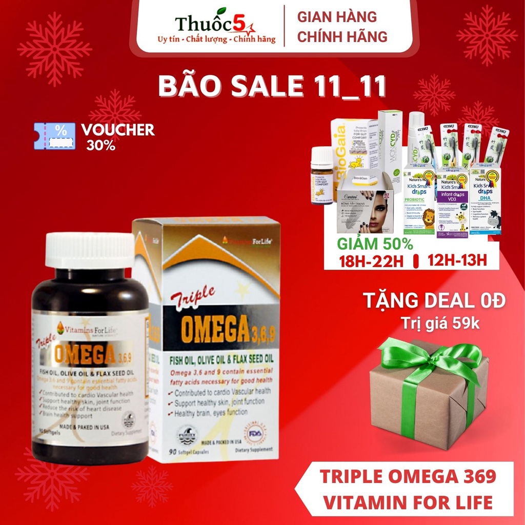 [GIÁ GỐC] Triple Omega 369 Vitamin for Life - Hỗ trợ sức khỏe tim mạch và trí não Hộp 90 viên.