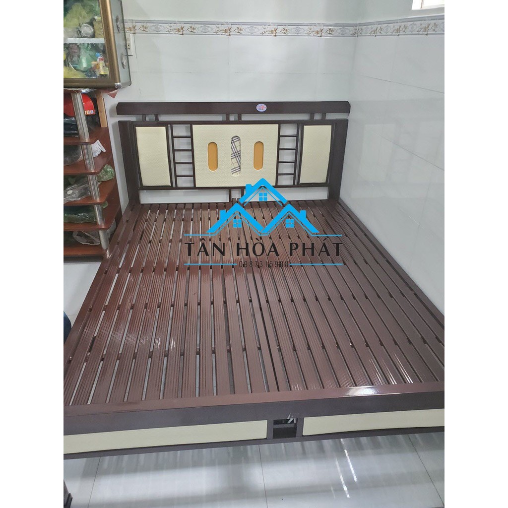 Giường sắt kiểu gỗ 1m6x2m hộp nâu