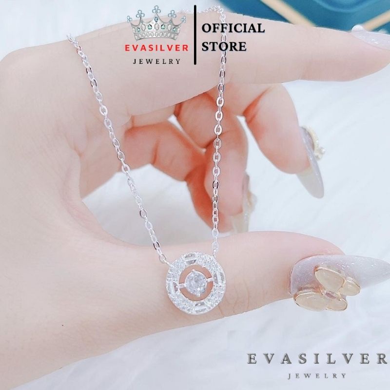 Dây chuyền bạc nữ cao cấp Evasilver mặt tròn đính đá bên trong, Vòng cổ bạc ta cực xinh xắn