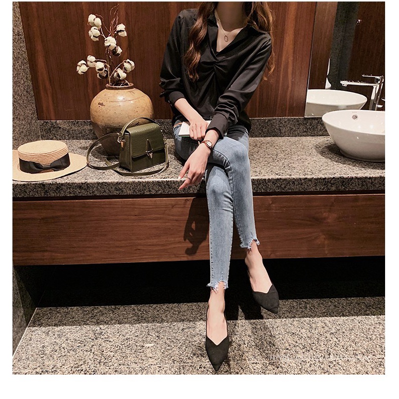 Áo Chiffon Nữ Tay Dài Dáng Rộng Màu Trắng Phong Cách Hàn Quốc