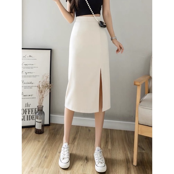 Chân Váy Công Sở Chữ A Dài Xẻ Trước, Chân Váy Đen Dài