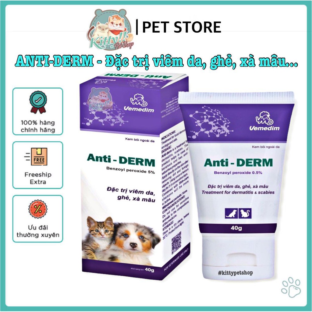 Kem bôi Anti - Derm trị ghẻ, viêm da, xà mâu...cho chó mèo - Kitty Pet Shop BMT