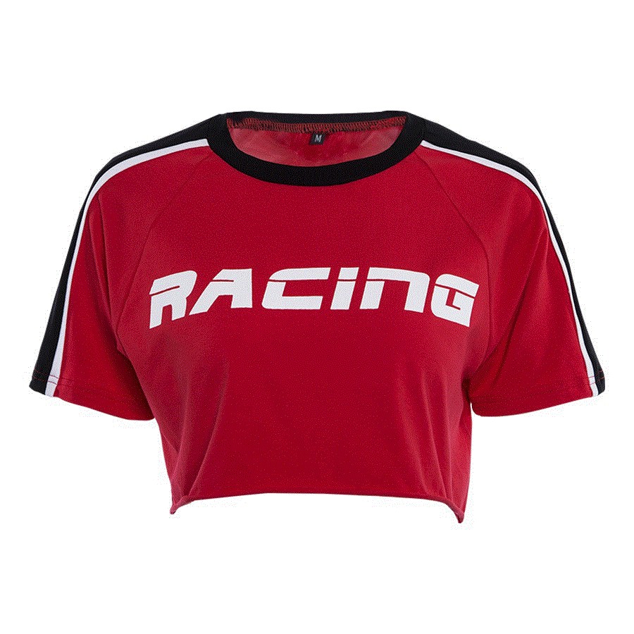 Áo Croptop Tay Ngắn Racing Hai Màu Đen Đỏ, Hiphop, Cá tính, Secondhand