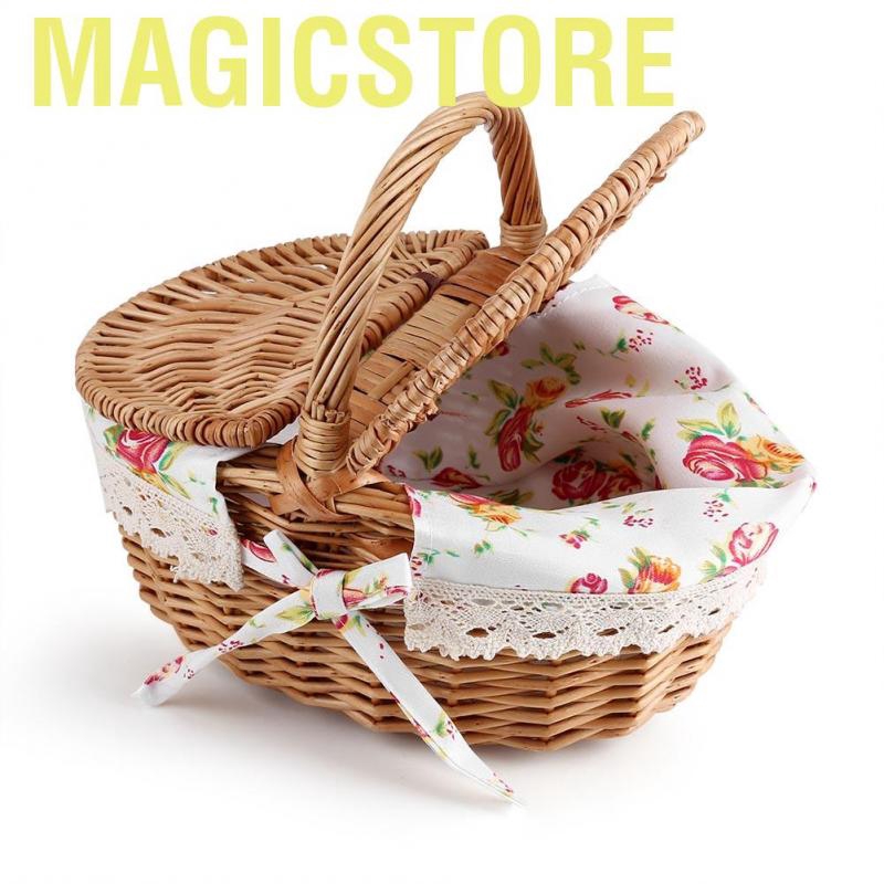 [Ready Stock] Magicstore Giỏ đựng đồ đi dã ngoại gắn nắp hai ngăn phủ vải in hoa dễ thương