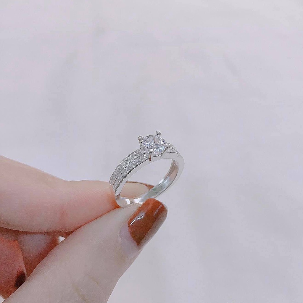 Nhẫn nữ bạc ta , nhẫn đính đá lấp lánh , tặng kèm hộp đựng - Vàng Bạc Khải Khải