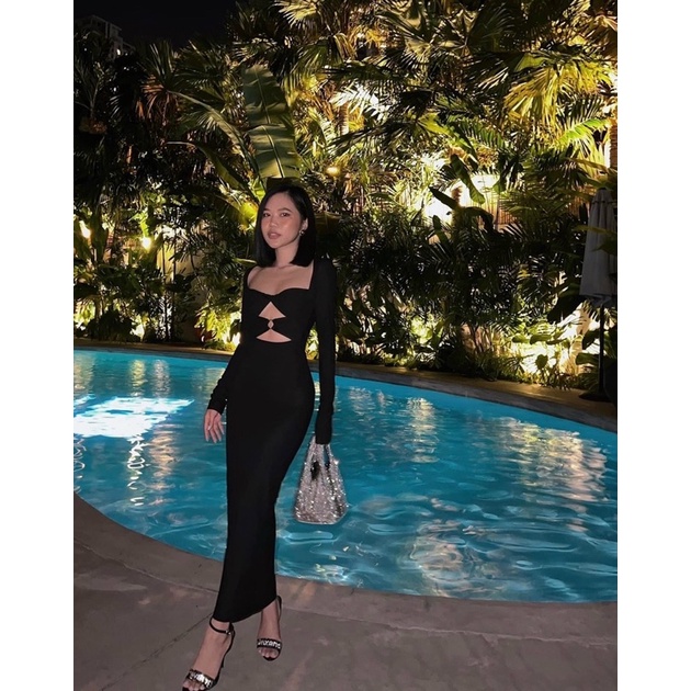 Đầm body tay dài xoắn ngực