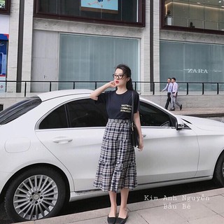 SET ÁO FONT Xanh than + CHÂN VÁY KẺ ĐUÔI CÁ SIÊU XINH