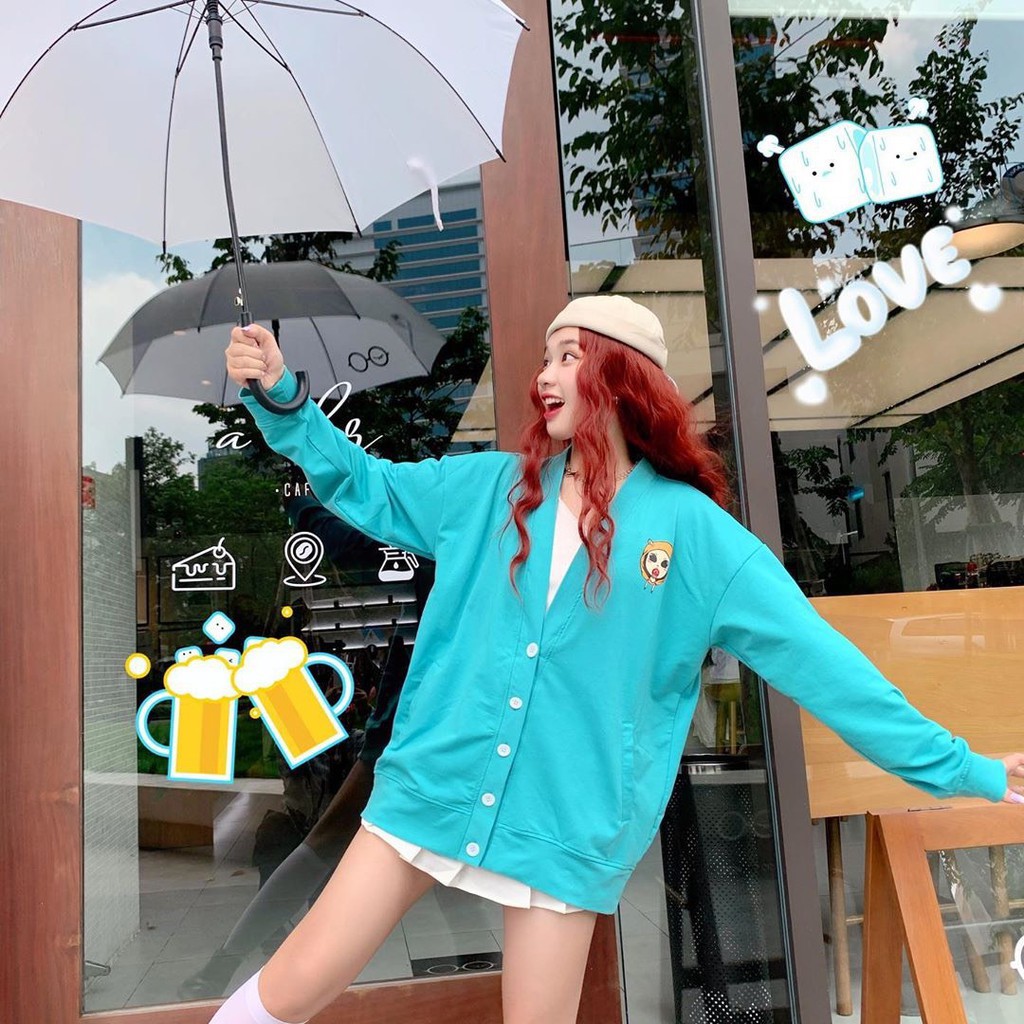 Áo Cardigan xanh (freeship) Áo khoác nỉ, Áo Hoodie Ulzzang Insane cúc cài AK20