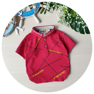 Size 3-15 áo thun cổ trụ bé trai màu đỏ