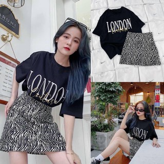 Set Bộ Áo Phông LonDon, Chân Váy Da Báo CHANREEN [FREESHIP] Set đồ siêu trẻ trung, tách set được