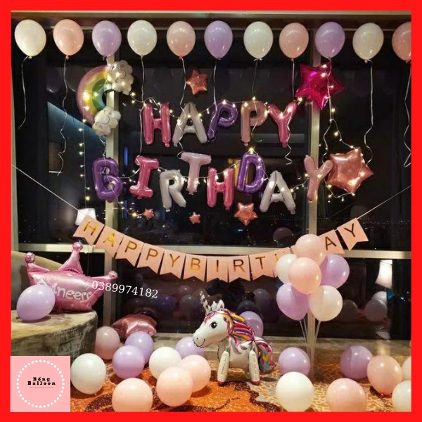 Set bóng bay trang trí sinh nhật tone hồng tím 2