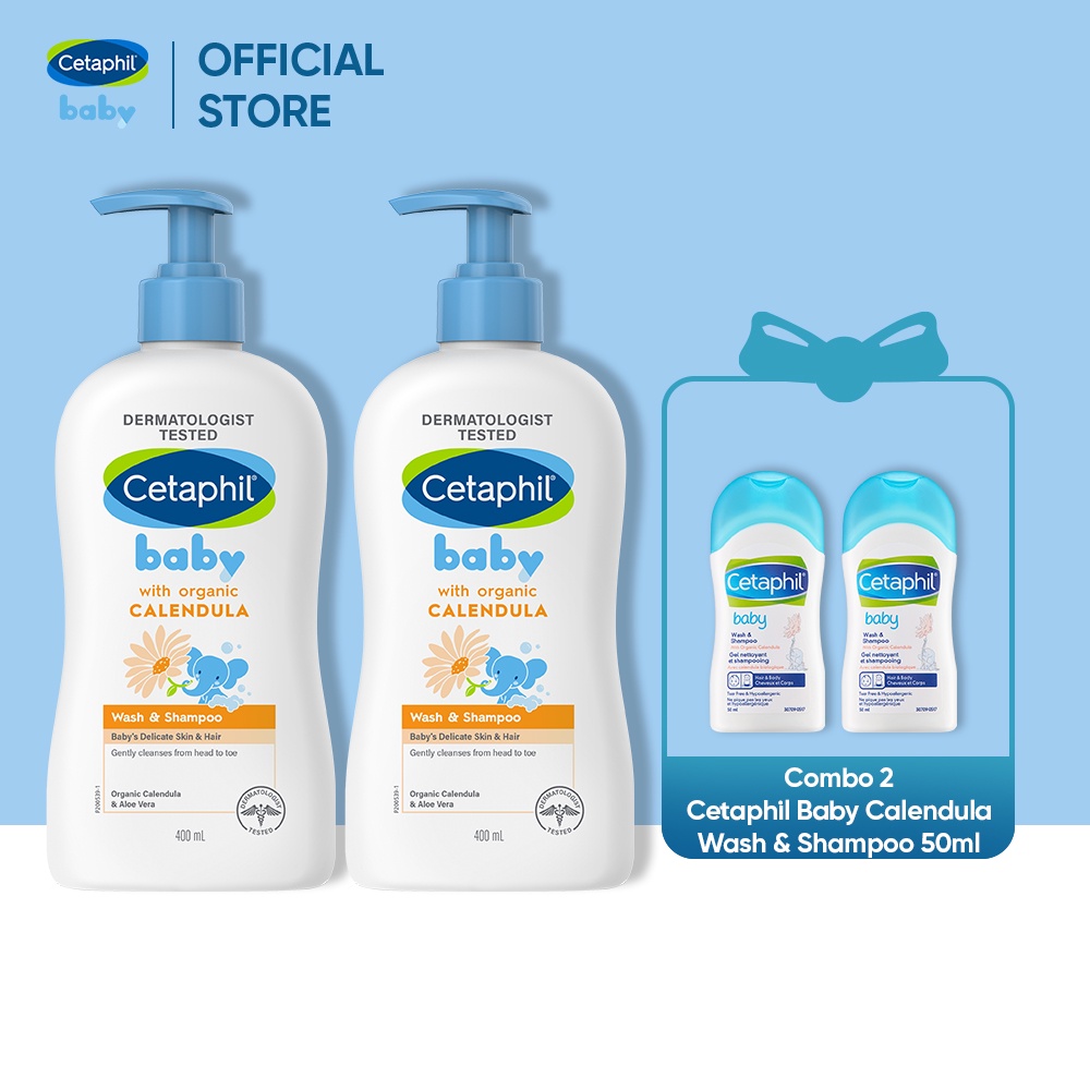 Combo 2 Sữa tắm gội dịu lành cho bé Cetaphil Baby Wash & Shampoo with Organic Calendula 400ml/chai