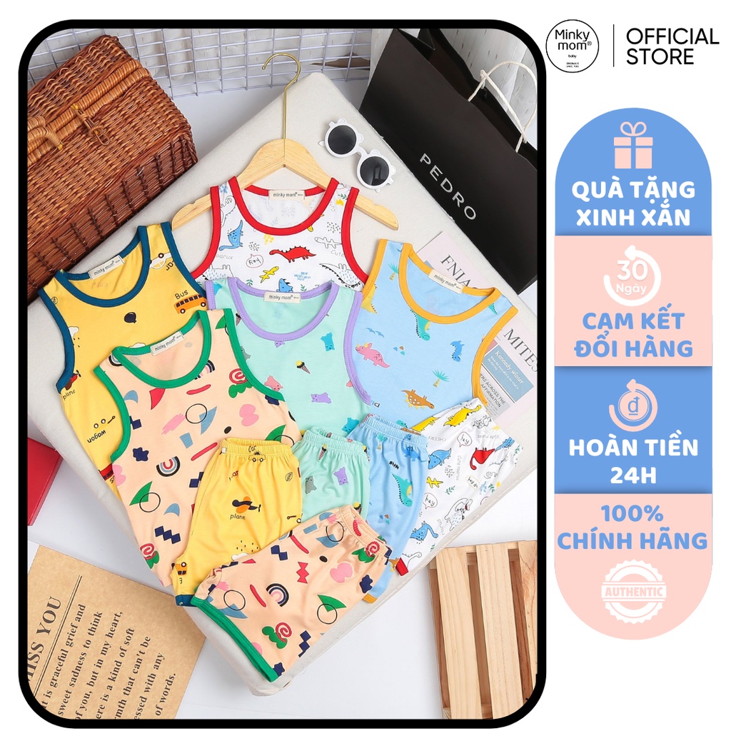 [SALE] Bộ Ba Lỗ Bé Trai Minky Mom Vải Thun Lạnh Ô Tô Cổ Viền, Áo Thun 3 Lỗ Cho Bé Mặc Hè MKM3LO2211