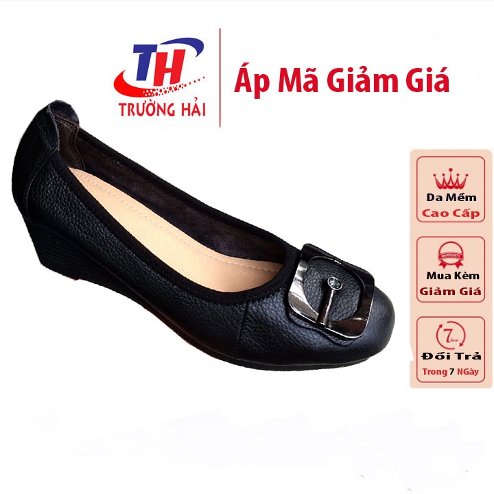 Giày đế xuồng nữ da bò cao 5cm màu đen TH DX277