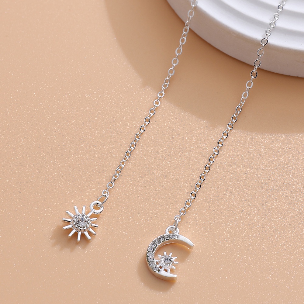 Khuyên Tai Dáng Dài Không Đối Xứng Hình Mặt Trăng/Mặt Trời Đính Đá Zircon Thời Trang Cho Nữ