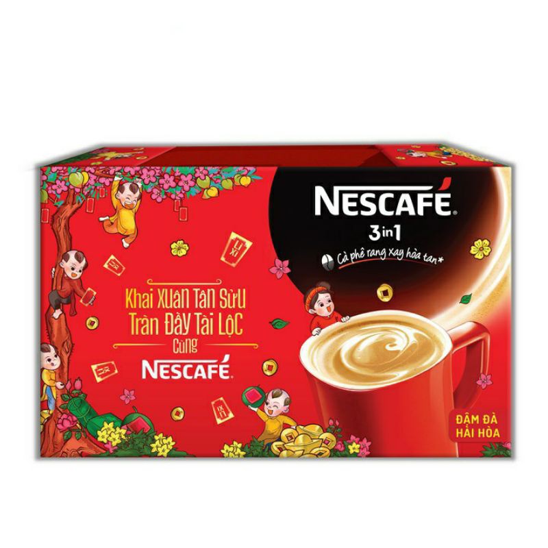 Hộp quà Tết Phát Lộc: NESCAFÉ 3in1 Cà phê rang xay hòa tan Đậm đà hài hòa Với Ly Sứ Nescafe (2 hộp x 20 gói x 17g)