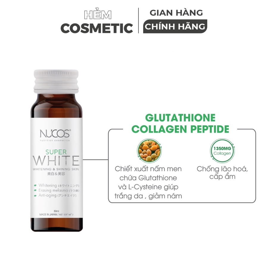 Collagen trắng da mờ thâm nám Nucos Super White 50ml x 10 chai - Hẻm Cosmetic