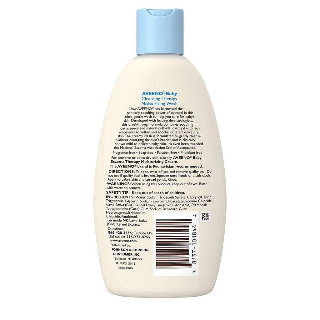 Sữa tắm dưỡng ẩm cho trẻ Aveeno Baby Cleansing Therapy Moisturizing Wash Natural Colloidal Oatmeal 236ml (Mỹ)