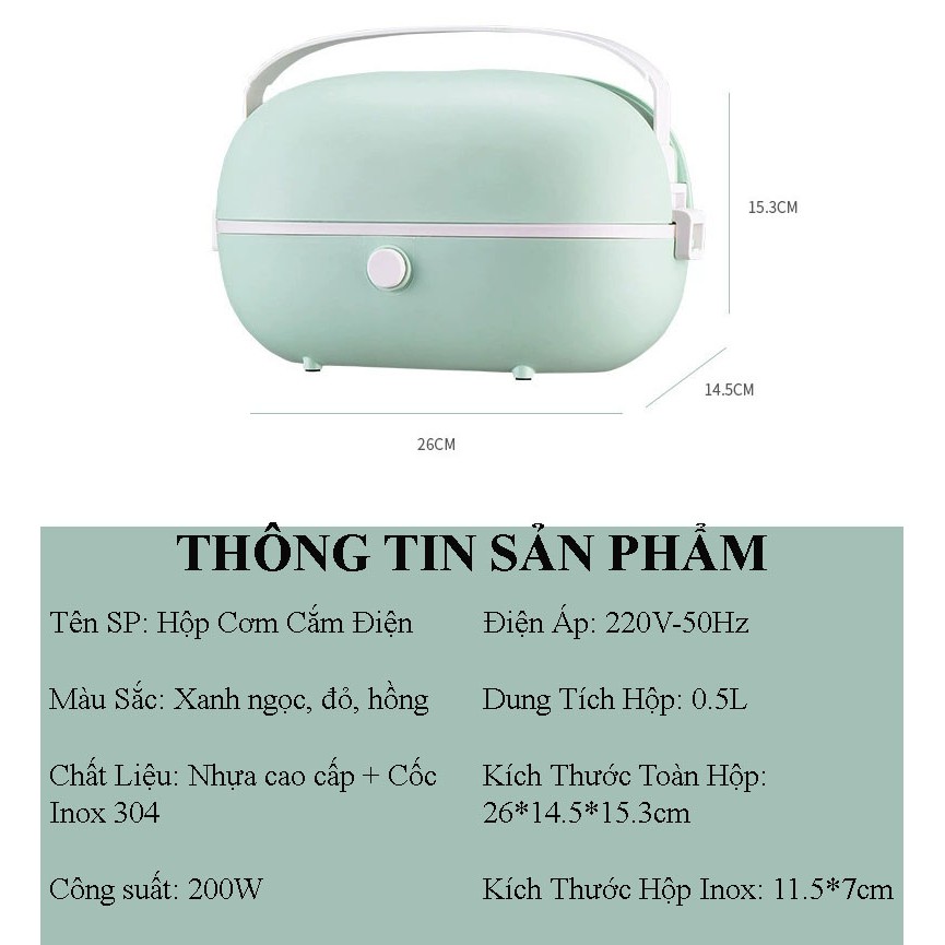 Hộp Cơm Cắm Điện 1 Tầng Khay Inox Nhỏ Gọn - Hộp Cơm Hâm Nóng Và Giữ Nhiệt, Ủ Cơm Tự Động, Dùng Cho Văn Phòng JDX13 | BigBuy360 - bigbuy360.vn