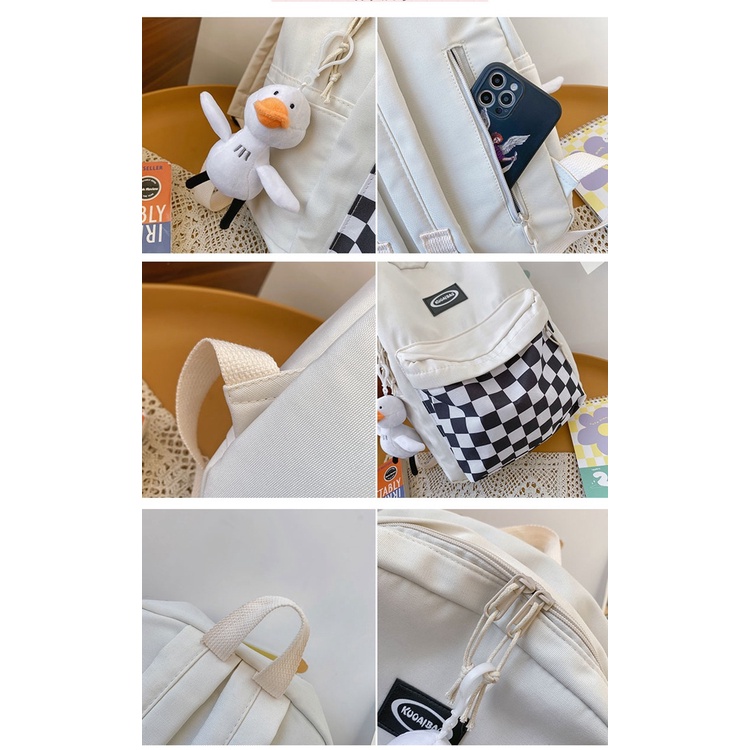 Balo Đi Học Họa Tiết Sọc Caro Dễ Thương Phong Cách Nhật Bản