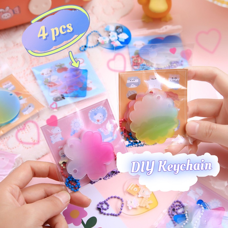 Set 4 Móc Khóa Acrylic Màu Sắc Gradient Hình Tròn/Trái Tim/Hoa Anh Đào DIY Dành Cho Học Sinh