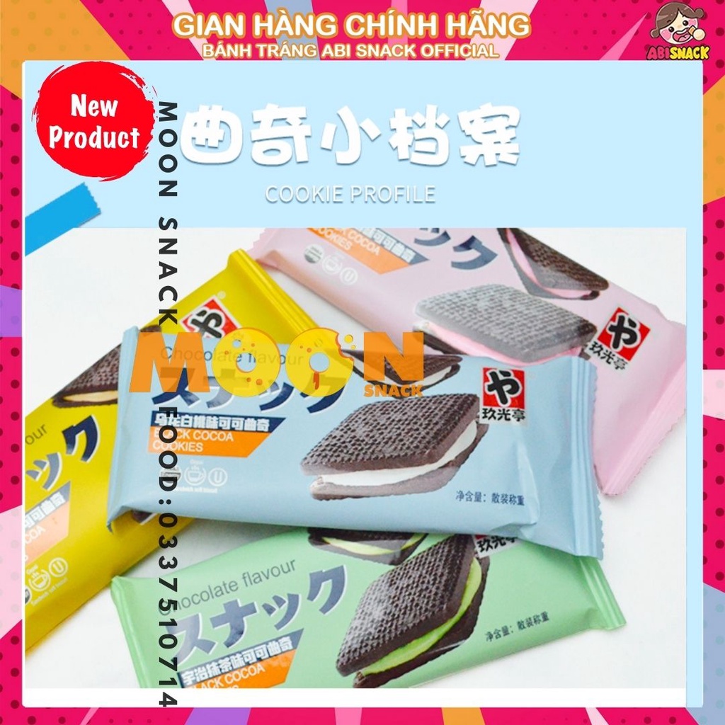 Bánh quy cacao cookie Nhân Kem Vị Chanh Muối biển-Dâu-Ô Long hương đào-Matcha hãng Jiuguangting đồ ăn nhẹ đóng hộp 98g