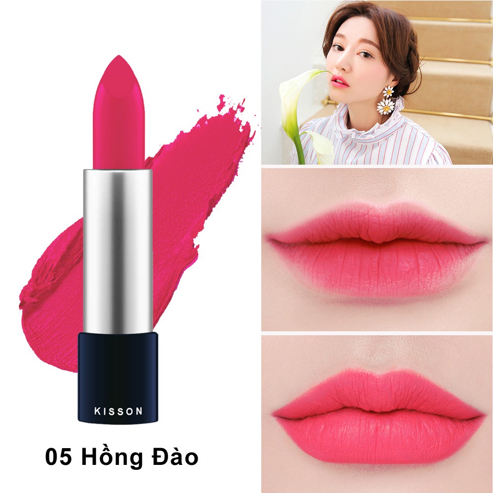 Son lì thiên nhiên dạng thỏi KISSON matte lipstick, chất siêu mịn mượt Tươi Tắn Lâu Trôi - Guty Home