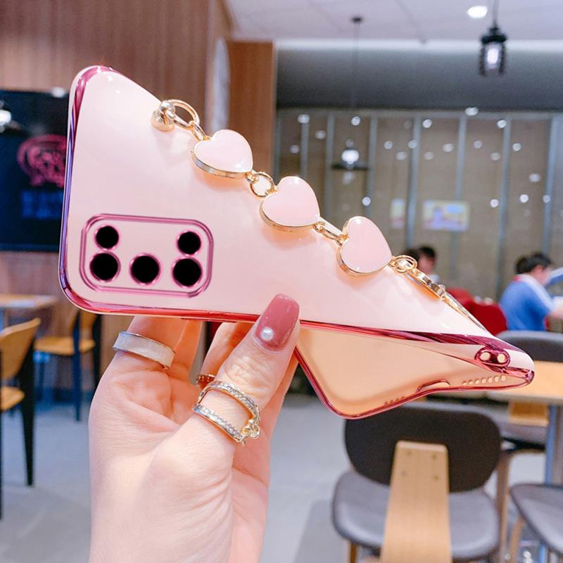 Ốp điện thoại mềm có dây đeo tay hình trái tim dành cho OPPO A95 A94 A74 A54 4G Reno 4F 5 5F A52 A92