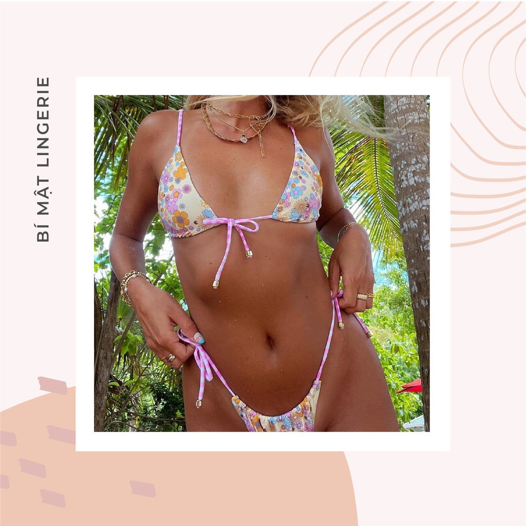 Bộ đồ bơi bikini 2 mảnh cho tôn vòng 1 sexy buộc dây hoạ tiết hoa nhí sẵn hàng hot trend mùa hè 2023