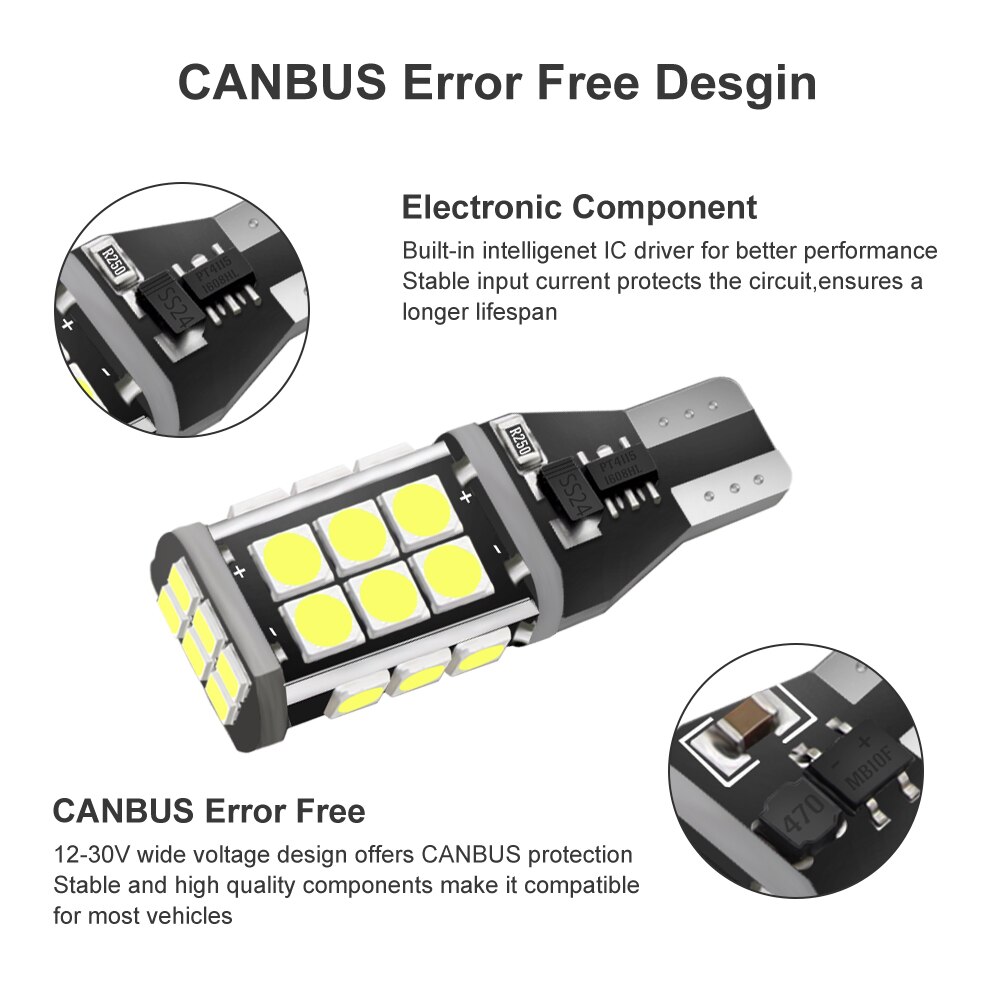 Set 2 Đèn Led T15 3030 Smd Ánh Sáng Trắng Dành Cho Ô Tô