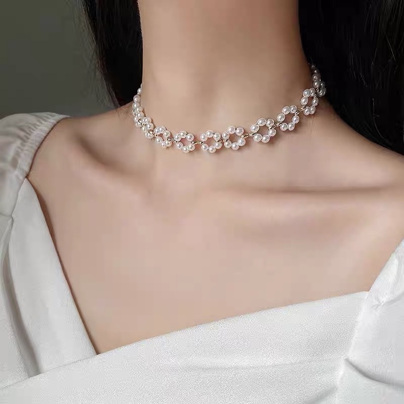 vòng cổ choker nữ cao cấp chuỗi ngọc nhân tạo sang trọng quý phái