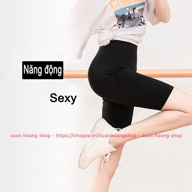 Quần Legging Nữ Tập Gym Yoga Biker Thể Dục Lửng Ngắn Chất Liệu Lanh Mát, Co Giãn Cạp Cao