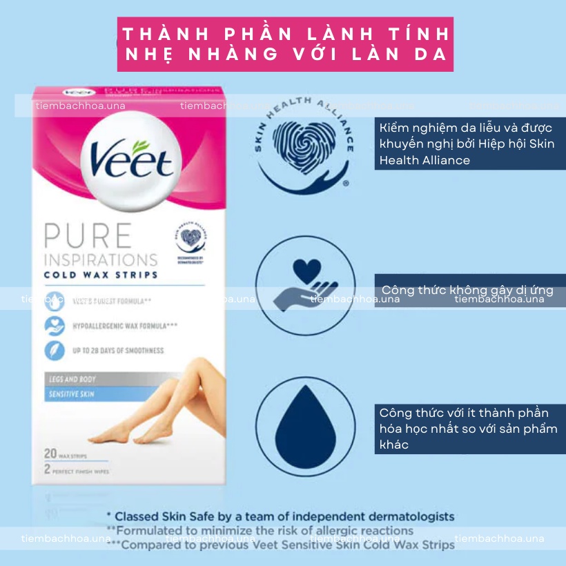 Miếng giấy tẩy lông VEET wax strips triệt lông chân, tay, body, bikini