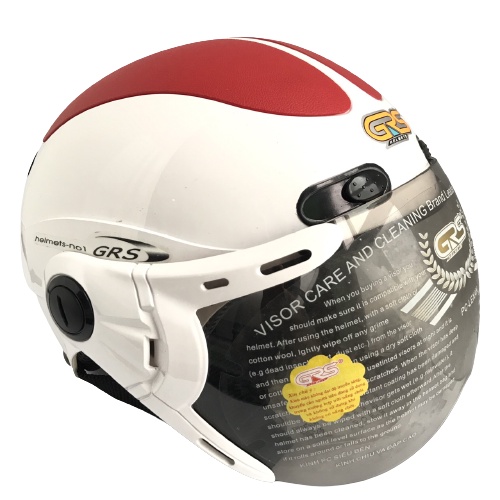 Mũ bảo hiểm nửa đầu có kính - Hàng cao cấp - Kiểu dáng thời trang - GRS A102K (Trắng phối đỏ)