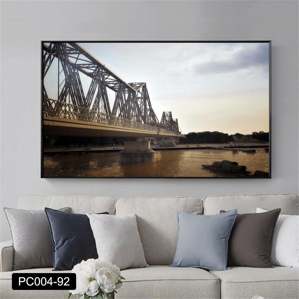 Tranh canvas treo tường phong cảnh cầu Long Biên Hà Nội PC- 80 x 50 cm
