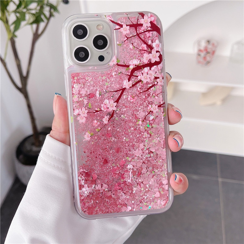 Ốp Điện Thoại Dẻo Trong Suốt Họa Tiết Hoa Đào Xinh Xắn Cho iPhone 13 Pro MAX 12 11 Pro MAX XS MAX XR X 7+8 Plus