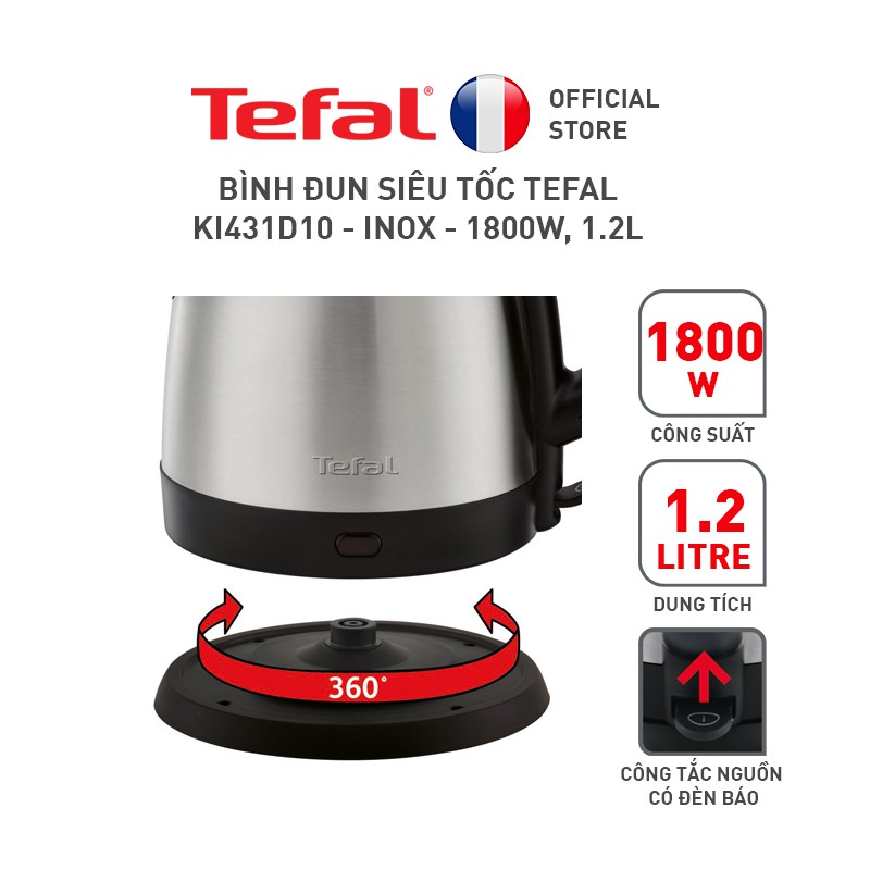 [GIFT] Bình đun siêu tốc Tefal KI431D10 - inox - 1800W, 1.2L