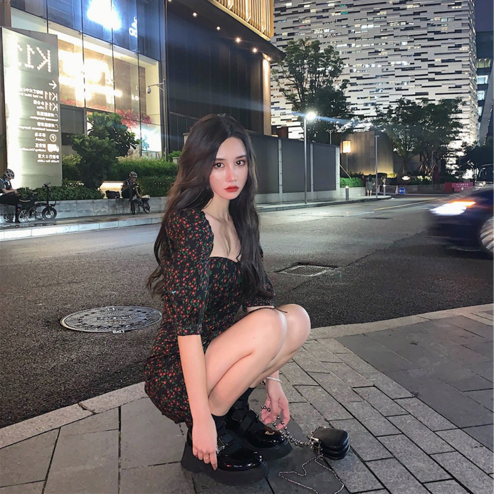 Đầm nữ , đầm hoa tay phồng cổ vuông phối dây rút thời trang Vintage dành cho nữ ATILA SHOP | BigBuy360 - bigbuy360.vn