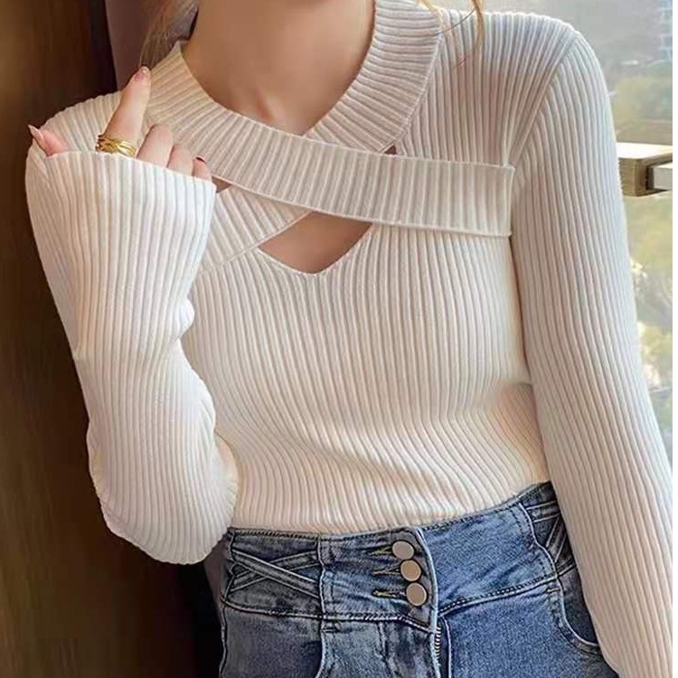 Áo len ZHELIHANGFEI dài tay ôm dáng kiểu vạt chéo thời trang cá tính dành cho nữ